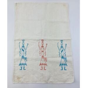 Southwest Native American Tea Towel Kachina Hand Culture Chief Leaves Fire Blue